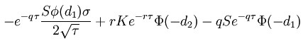 opční theta - rovnice pro výpočet u put opce